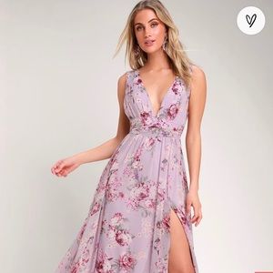 Garden Meandering Lavender floral print maxi dress